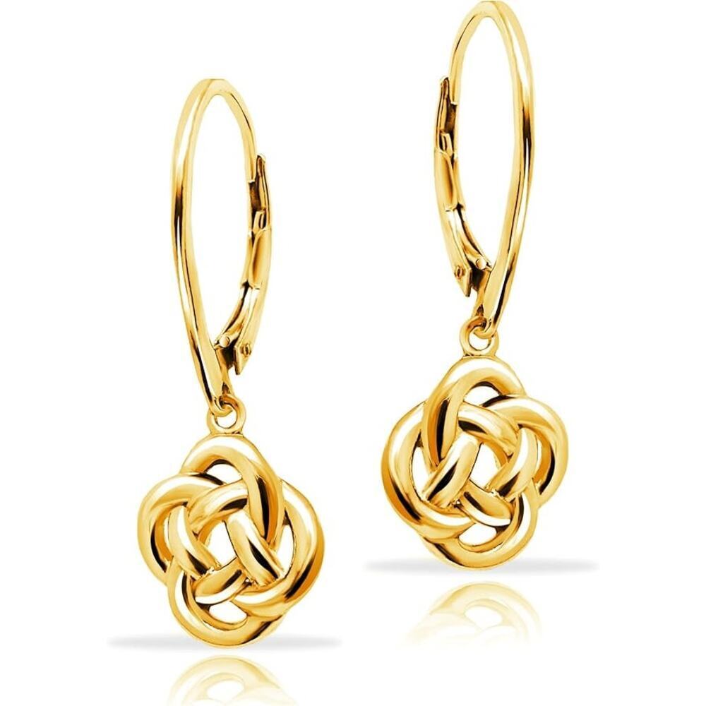 925 Sterling Silver Love Knot Flower Eternity Lever-back Design Dangle Rose Gold